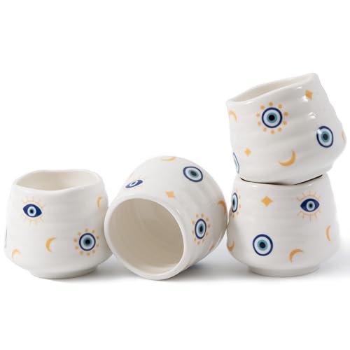 Ceramic Tea Cup Set, 5OZ Espresso Cups, Evil Eye, Set of 4 - color: Evil Eye