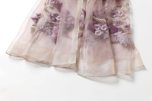 Jeelow Long Silk Blend Embroidered Floral Shawl Scarf Wrap for Women - color: Purple Bloom
