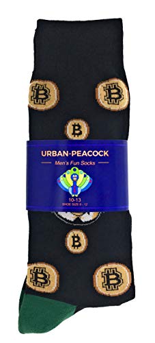 Urban Peacock Men's Novelty Fun Dress Socks Multiple Patterns/Multi-pair Options! - color: Bitcoin Man - Black With Green