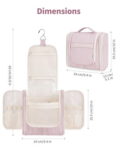 Narwey Large Hanging Travel Toiletry Bag for Women, Makeup Cosmetic Bag - color: CA-Dusty Rose Stripe, size: Large