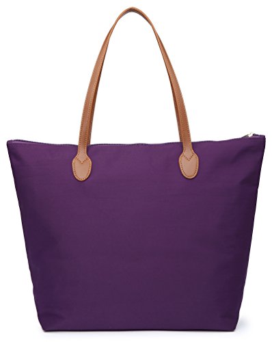 Water Resistant Light Weight Nylon Tote Bag Handbag - color: Purple, size: Medium