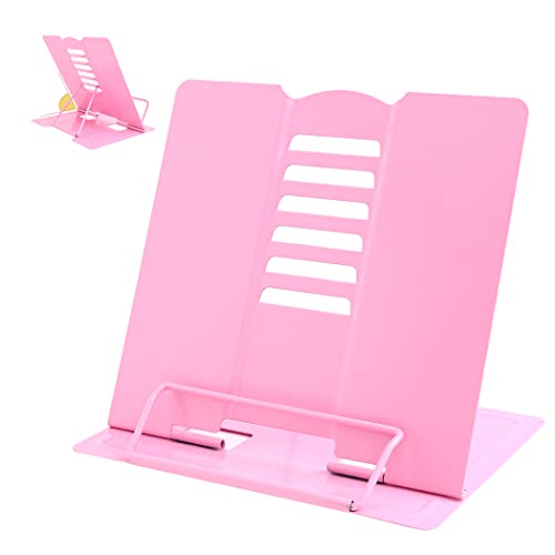 Camelmother Metal Book Stand Adjustable Book Holder for Reading - color: Full Pink