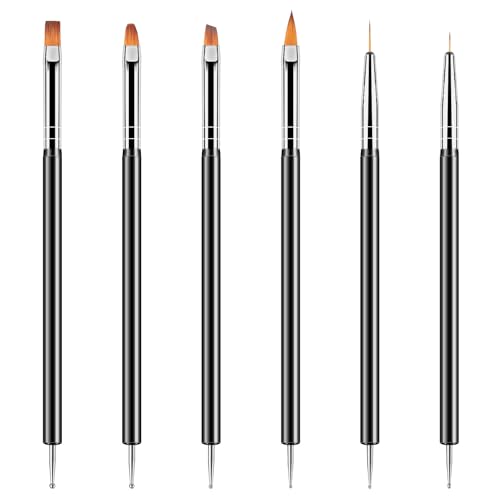 Artdone Nail Art Dotting Tools 6PCS Double-ended Brushes Kit Gel Polish - color: Black