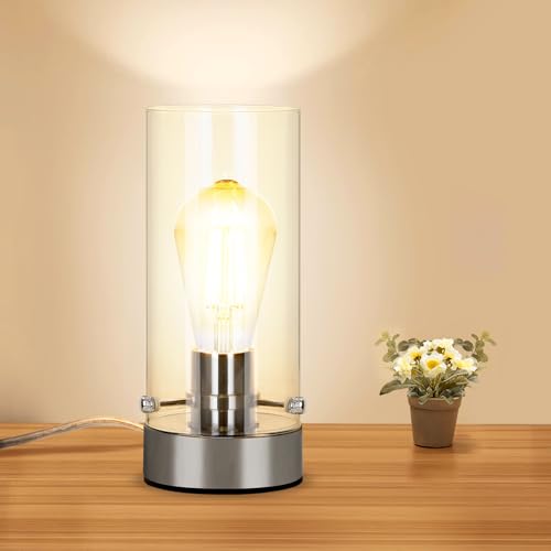 Table Lamp for bedroom, Modern Glass Lamp Bedside Lamps for Night stands - color: Chrome-Clear