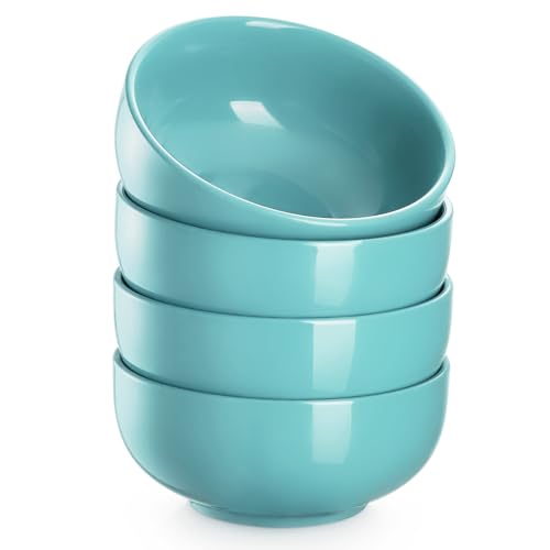 DOWAN 22 OZ Ceramic Soup Bowls & Cereal Bowls - 6" Classic Bowls Set of 4 for Soup, Cereal, Oatmeal, Fruit, Rice - Dishwasher & Microwave Safe (Turquoise) - color: Turquoise, size: 22 OZ