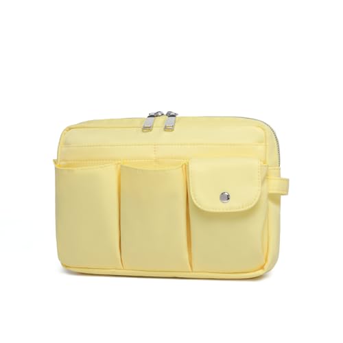 Pencil Holder Storage Bag for Women, Large Capacity Zippered Pencil Case with Multiple Pockets, Nylon Canvas Stationery Organizer for Office, Travel & Daily Use (Nylon,Yellow) - color: Yellow/Nylon