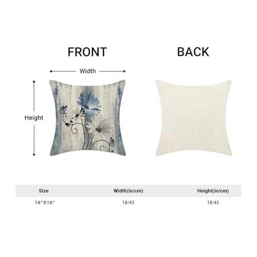 Spring Pillow Covers 18x18 Pack of 2 Blue Daisy Floral Throw Pillow Covers Outdoor Decoration Vintage Summer Flower Decor Pillowcase Farmhouse Decorative Linen Cushion Case for Couch Sofa - color: Blue Daisy, size: 18" x 18" (Pack of 2)
