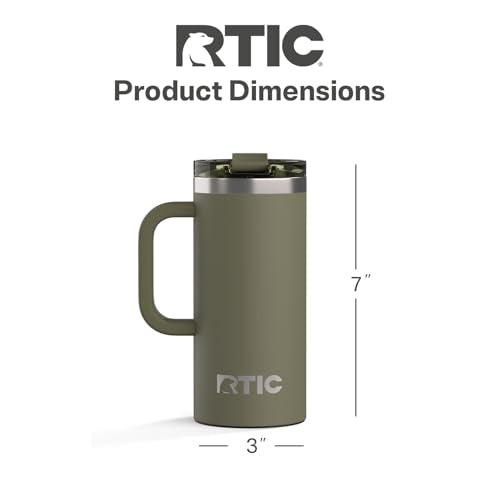 RTIC 16oz Road Trip Travel Mug with Lid and Handle, Ceramic Lined, Olive - color: Olive, size: 16 Ounces