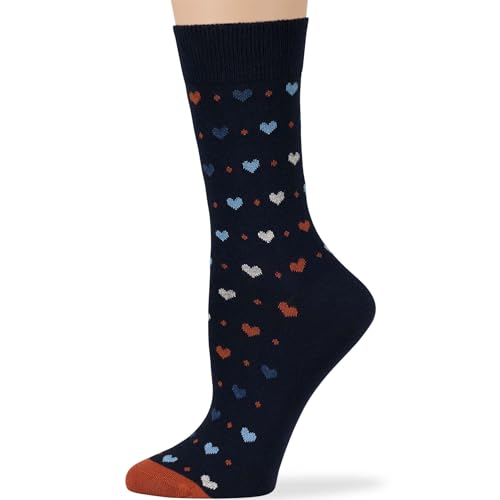 7BIGSTARS Women Cotton Crew Socks, Patterned 4 Pack, M 5-9 - L 8-12 - color: 03b - Dark Navy, Light Navy, Orange (A55), size: 8-12