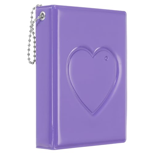 PATIKIL 3 Inch Mini Kpop Photocard Binder 2.5"x3.5" Album with 32 Pockets Small Bookshelf Love Heart Picture Holder Book for Collection, Purple - color: Purple