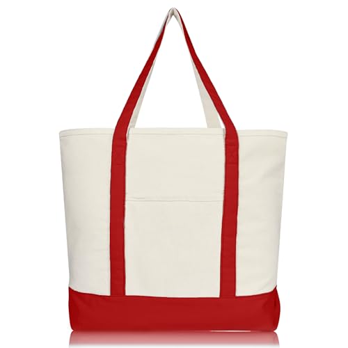 22" Heavy Duty Cotton Canvas Tote Bag (Zippered) - color: Red