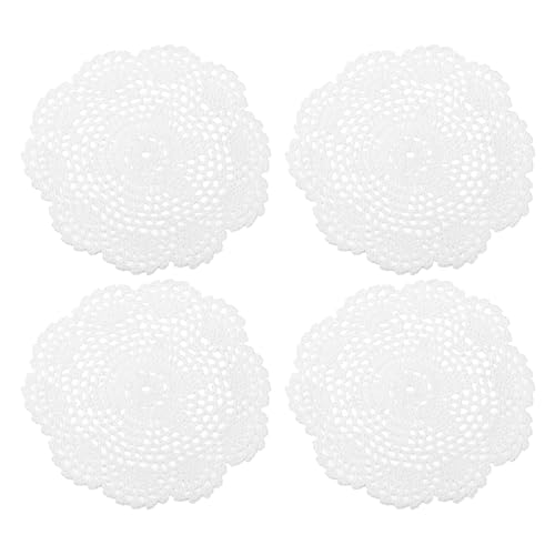 Crochet Doilies, 4Pcs 8 Inch - Handmade Crochet Cotton Coaster, Round Lace Placemats with Floral Patterns for Wedding Party Decoration (White)