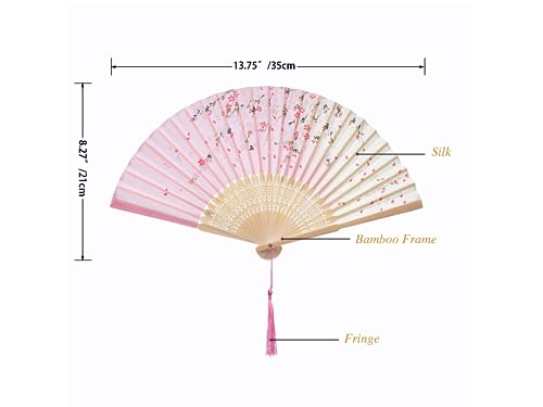 QIRMIZI 10 Pieces Handheld Fans, Silk Folding Fans, Floral Folding Fans for Birthday,Dancing, Cosplay, Weddings, Parties, and Events,Pink Cherry Blossom Rain - color: 05 Pink Cherry Blossom Rain
