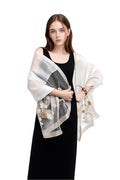 Jeelow Long Silk Blend Embroidered Floral Shawl Scarf Wrap for Women - color: White Bloom