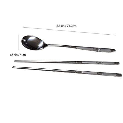GARASANI Korean Traditional Cutlery Stainless Steel Spoons and Chopsticks Set (Silver Turtle) - color: Silver Turtle