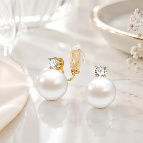Pearl Clip On Earrings for Women with Jewelry Box