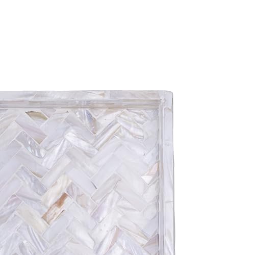 PEMAR 11" Square Mother of Pearl Decorative Tray - Herringbone Shell - color: Creamy White Herringbone