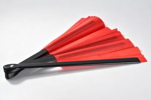 2 Pack Large Folding Hand Fan, red Chinese Kung Fu Tai Chi Fan Nylon-Cloth Fan for Men and Women Performance, Dance, Decorations, Festival, Gift (Folding Fan red 2p+case) - color: Red+red