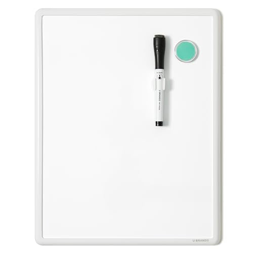 U Brands Contempo Magnetic Small Whiteboard, 11" x 14”, White Modern Frame, Mini White Board for Students, Fridge and Locker Dry Erase Board, Includes Marker & Magnet - color: Classic White