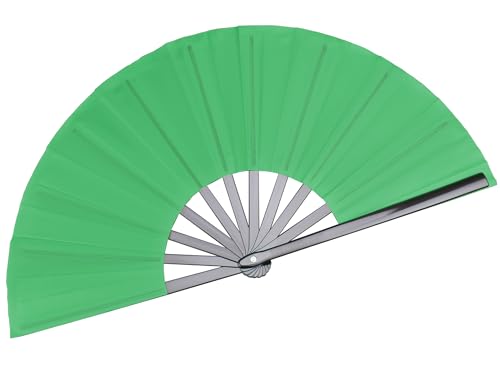 Green Folding Hand Performance Fan Nylon-Cloth Fan 13 inch (Green) - color: Green