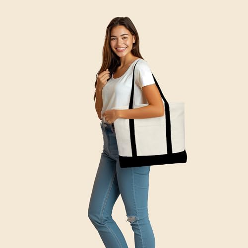 22" Heavy Duty Cotton Canvas Tote Bag (Zippered) - color: Black