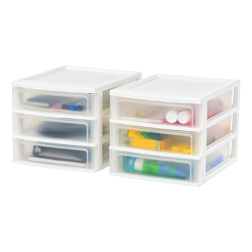 IRIS USA 2-Pack, 3-Drawer Medium Plastic Stacking Desktop Organizer, White - color: White, style: Medium - 2 Pack