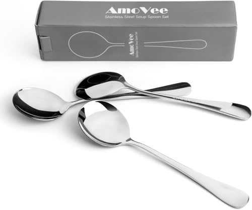 12 Piece Soup Spoons, High Grade Stainless Steel Soup Spoons, Dishwasher Safe Spoons Silverware - size: 12