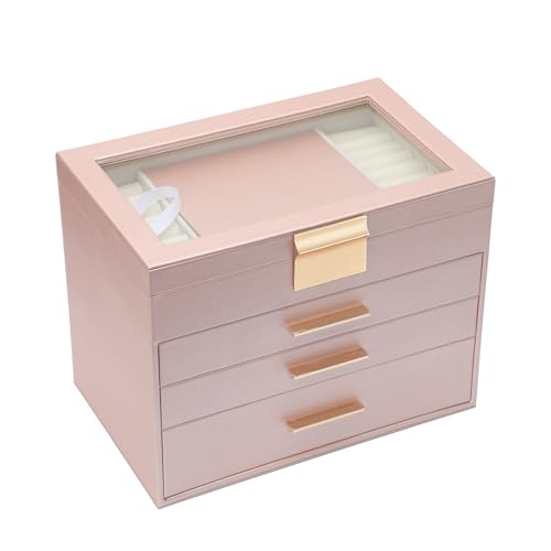 BOOVO Jewelry Boxes for Women, White and Black 6 Layer Large Jewelry Box for Necklace, Bracelet, Earrings, Rings Storage, Jewelry holder Organizer for Girls Gift (Rose gold, 4 layer) - color: Rose gold, size: 4 layer