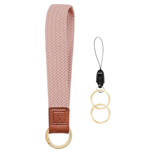 Fishent Stretchy Key Chain, Cute Keychain Wristlet, Upgraded Woven Wrist Lanyard for Keys, Key Chains for Women Men Car Keys ID Badges Card Wallet Phone, Pink Sands - color: Pink Sands
