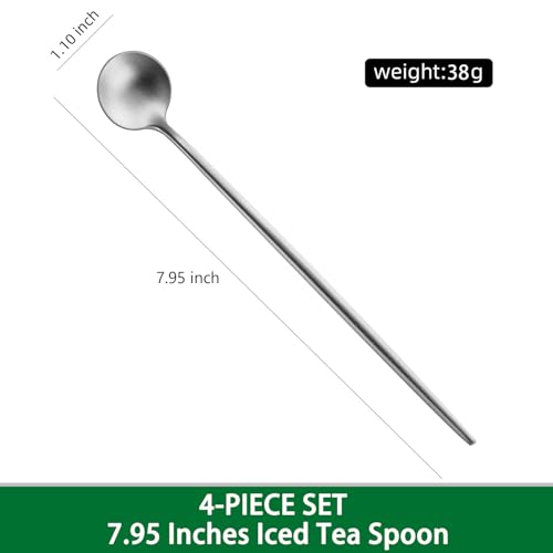 DEHOV 7.95 Inches SS18/10 Long Handle Iced Tea Spoons,Set Of 4 Satin Finishing Stainless Steel Long Spoons For Stirring Cocktail,Ice Cream,Milk,Iced Teaspoons Set - color: Silver, size: 7.95 Inch
