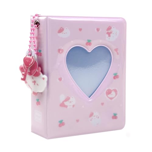 3 Inch Photocard Album Mini Photo Album, Love Heart Hollow Photocard Id Holder 40 Pockets With Pendant (Light pink) - color: Light pink