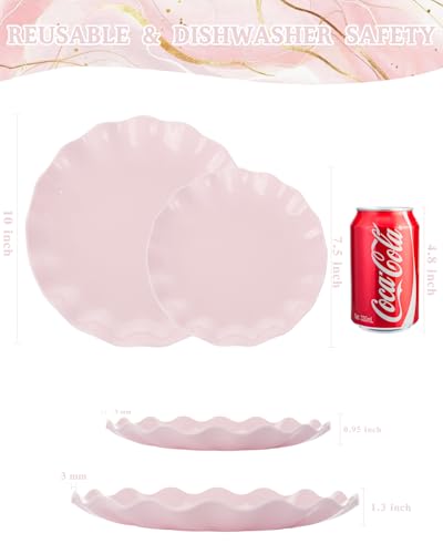 LIYH 24 Pcs Pink Plastic Plates Reusable, Pink Scalloped Plates Durable and Dishwasher Safe, Light Weight Daisy Wavy Plate Parties, Birthday, Picnics, BPA Free(12Guests) - color: Pink, size: 24(12 Guests)