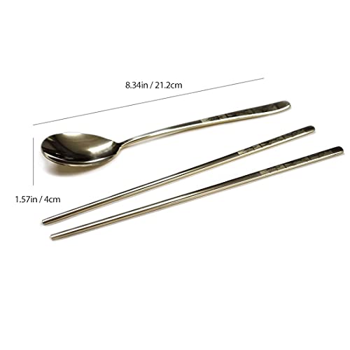GARASANI Korean Traditional Spoon and Chopsticks Gold Titanium Plated Stainless Steel Cutlery (Gold Longevity) - color: Gold Longevity