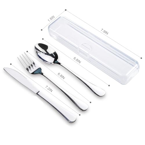 Travel Utensils With Case, Stainless Steel Reusable Portable Utensils Set With Case, Lengnoyp Travel Silverware Set - color: 4 PCS Silver