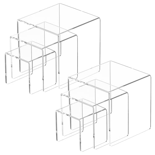 NIUBEE Acrylic Risers Display Stand 2 Set, Clear Display Risers Shelf,3x4x5 - size: (3,4,5)" x2Set