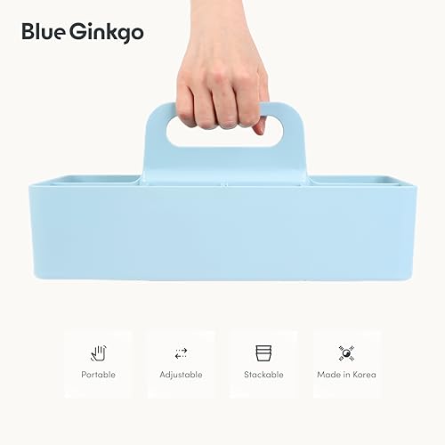 BLUE GINKGO Stackable Organizer Caddy, Long, Blue, Made in Korea - color: BLUE, size: Long Rectangle
