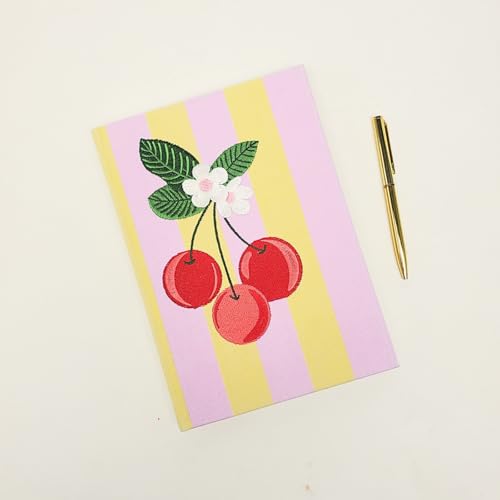 Lady Jayne Embroidered Canvas Hardcover Journal with 192 Lined Pages, 6” x 8.5” – Fruit and Fleur Cherries (83500) - color: Cherries