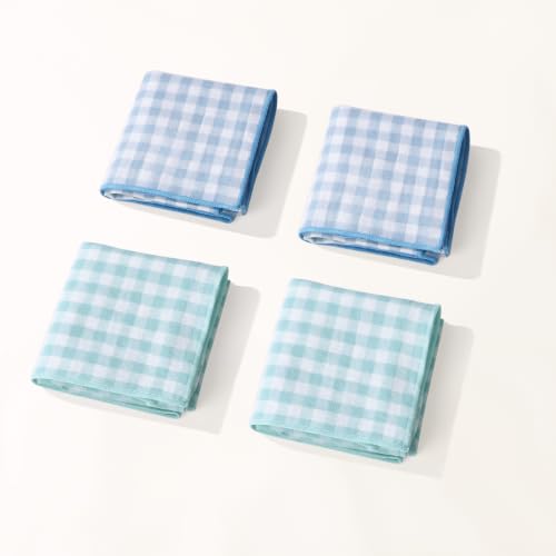 Handkerchiefs for Women, Soft Muslin Cotton Womens Handkerchiefs - color: Checked - 4pcs