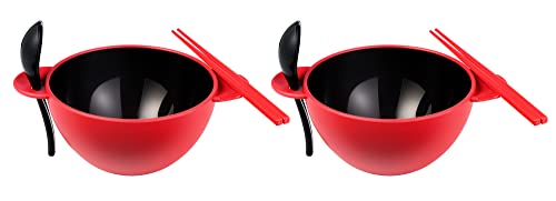 Ozeri Earth Ramen Bowl 6-Piece Set, Made from Plant-Derived and Other Natural Materials, Red with Black - color: Red with Black