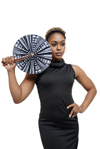 Kente African Print Foldable Hand Fan - color: Koumadi