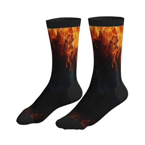 Crew Athletic Socks Funny Crazy Casual Sports Novelty Dress Socks for Women Men Running Hiking - color: Red Flame Fire