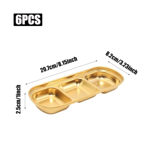 6Pcs 8 Inch Divided Dip Bowls (Gold, Triple Dipping Bowl) - color: Gold