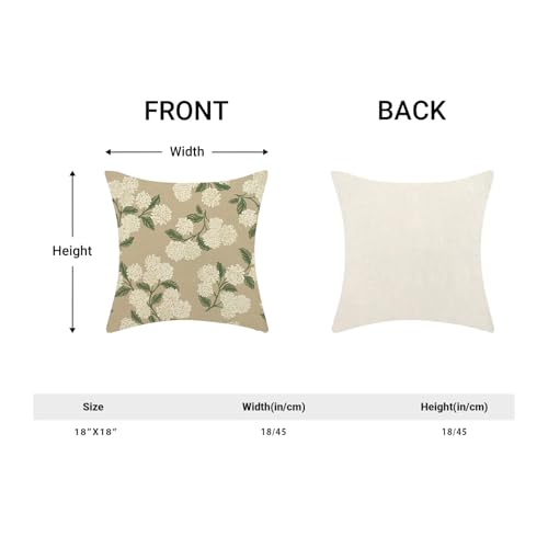 Spring Pillow Covers 18x18 Pack of 2 Green Beige Hydrangea Floral Decorative Throw Pillow Covers Outdoor Decoration Summer Seasonal Flower Pillowcase Farmhouse Linen Cushion Case for Home Sofa - color: Beige Hydrangea Floral-a, size: 18" x 18" (Pack of 2)