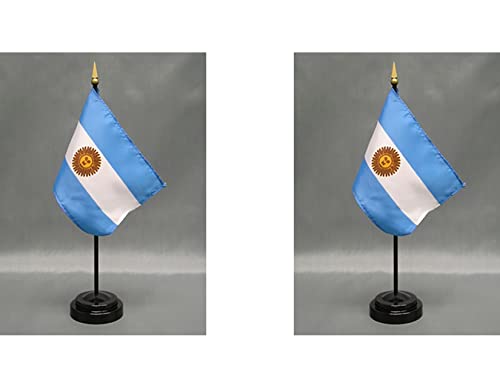 2 Argentina Mini Desk Flags with Stands for Office or Tabletop Display - color: Argentina