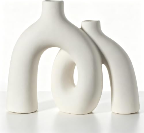 CEMABT Modern Nordic Boho Vase Set - Elegant White Matte Ceramic Home Decor for Living Room, Bookshelf, Mantel, Entryway Table & Console Décor | Shelf Decorations Gift - color: Ivory