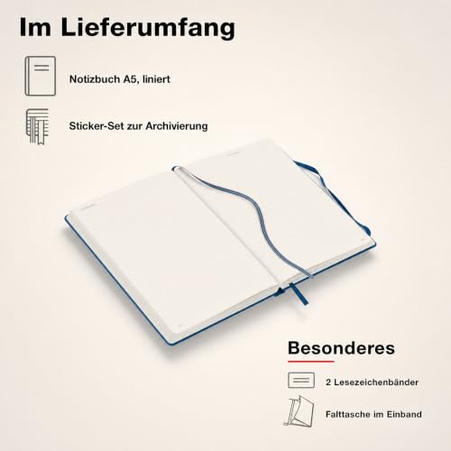 LEUCHTTURM1917 - Notebook Hardcover Medium A5-251 Numbered Pages for Writing and Journaling (Indigo, Ruled) - color: Indigo, style: Ruled