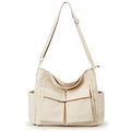 KALIDI Canvas Tote Bag Zipper Large Crossbody Shoulder Bag Messenger Bag - color: Upgraded Beige