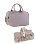 Prite Large Makeup Bag, Waterproof Travel Cosmetic Case with Brush Holder - color: Purple, size: Medium