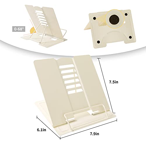 Metal Book Stand Adjustable Book Holder for Reading - color: Full Beige
