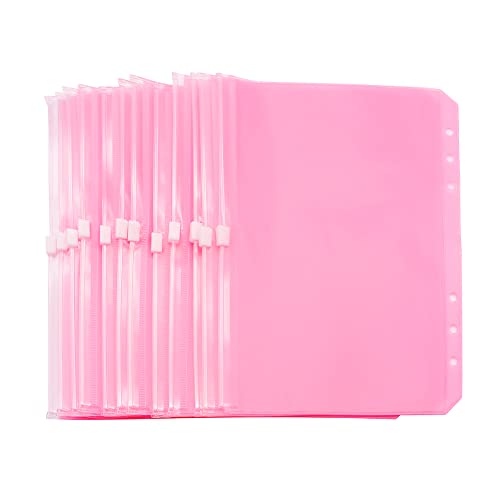 Pink A5 Binder Pockets 12pcs Zipper Cash Envelopes - color: 12pcs Pink Color, size: A5
